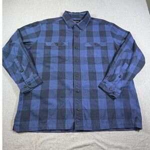 Orvis Mens XL Blue Black Buffalo Check Long Sleeve Active Fit Flannel Shirt Warm